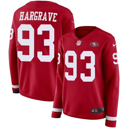 49ers #93 Javon Hargrave Red Team Color Women's Stitched Limited Therma Long Sleeve Jersey
