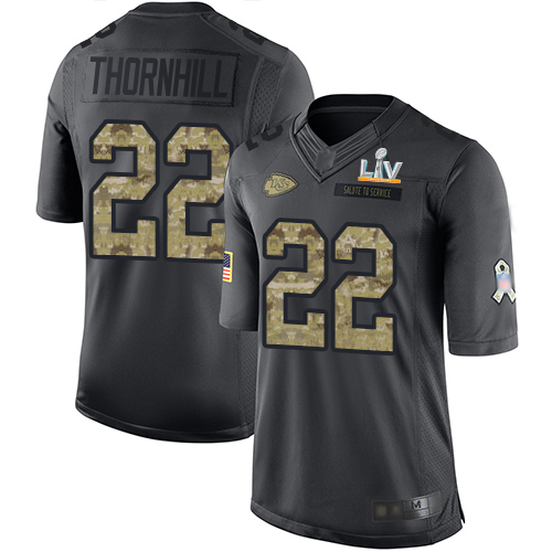 Kansas City Chiefs #22 Juan Thornhill Black Youth Super Bowl LV Bound Stitched Limited 2016 Salute to Service Jersey Youth