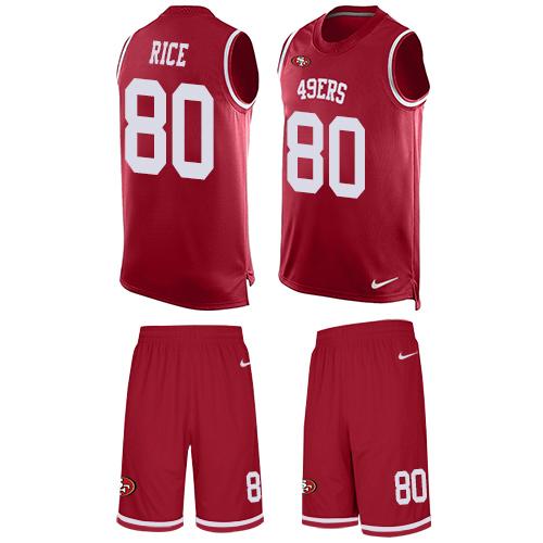49ers #80 Jerry Rice Red Team Color Men's Stitched Limited Tank Top Suit Jersey