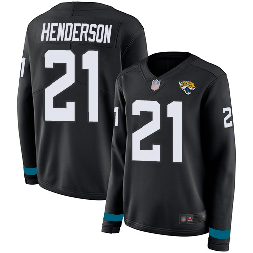 Jacksonville Jaguars #21 C.J. Henderson Black Team Color Women's Stitched Limited Therma Long Sleeve Jersey Womens