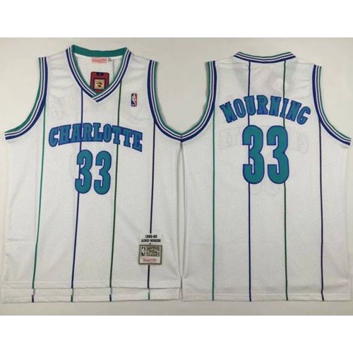 Mitchell And Ness Charlotte Hornets #33 Alonzo Mourning White Throwback Stitched Jersey Mens