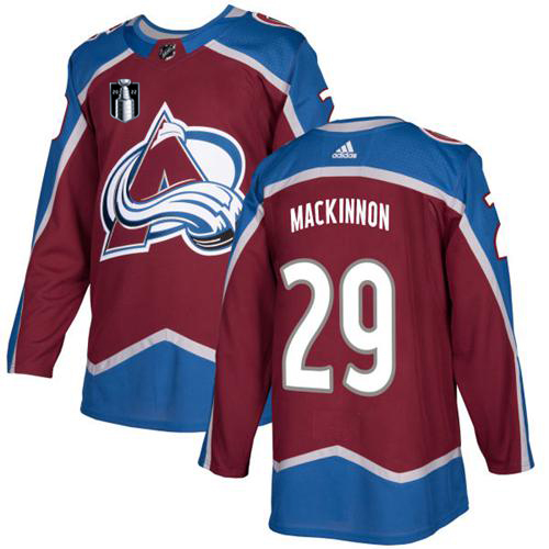 Adidas Colorado Avalanche #29 Nathan MacKinnon Burgundy 2022 Stanley Cup Final Patch Home Authentic Stitched Jersey Men's