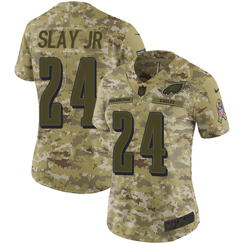 Philadelphia Eagles #24 Darius Slay Jr Camo Women's Stitched Limited 2018 Salute To Service Jersey Womens