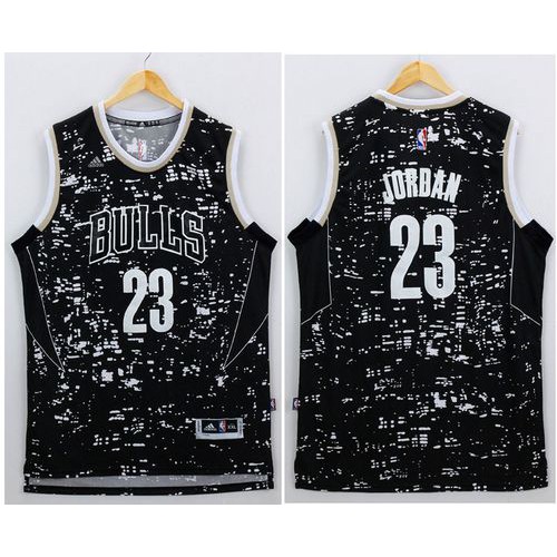 Chicago Bulls #23 Michael Jordan Black City Light Stitched Jersey Mens