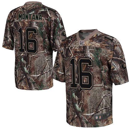 49ers #16 Joe Montana Camo Men's Stitched Realtree Elite Jersey