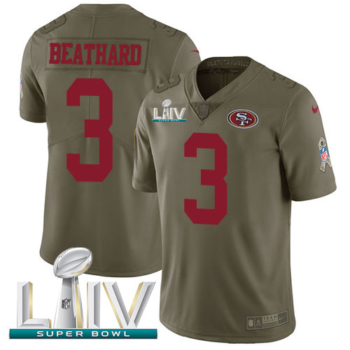 San Francisco 49ers #3 C.J. Beathard Olive Super Bowl LIV 2020 Youth Stitched Limited 2017 Salute To Service Jersey Youth