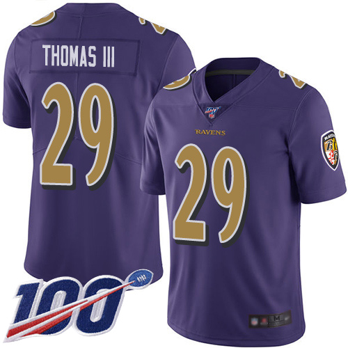 Baltimore Ravens #29 Earl Thomas III Purple Men's Stitched Limited Rush 100th Season Jersey Men's
