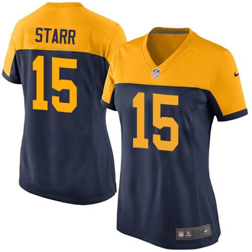Packers #15 Bart Starr Navy Blue Alternate Women's Stitched New Elite Jersey