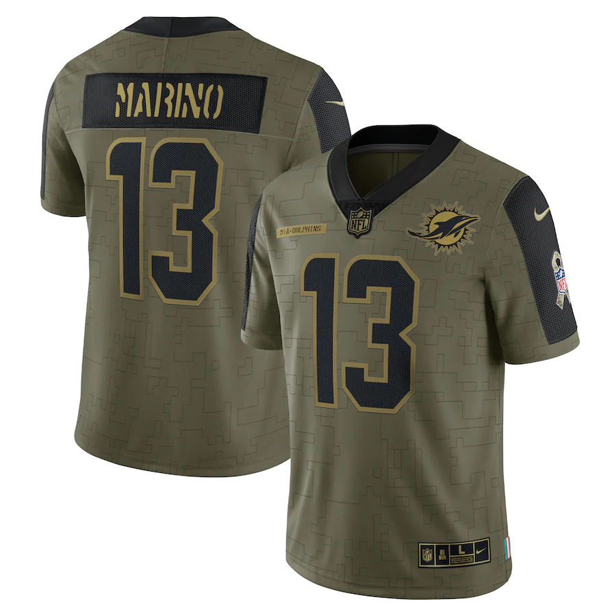 Miami Dolphins #13 Dan Marino Olive 2021 Salute To Service Limited Player Jersey
