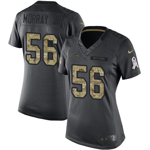 Los Angeles Chargers #56 Kenneth Murray Jr Black Women's Stitched Limited 2016 Salute to Service Jersey Womens