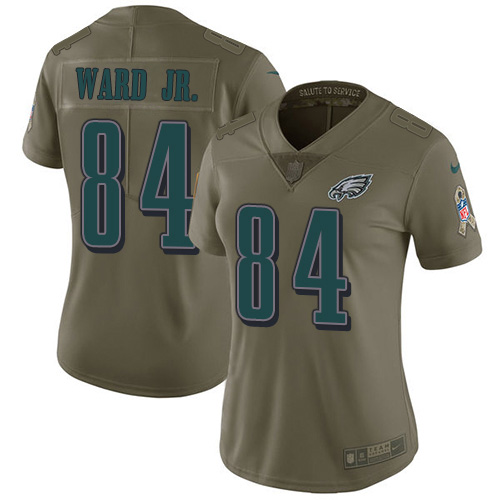 Philadelphia Eagles #84 Greg Ward Jr. Olive Women's Stitched Limited 2017 Salute To Service Jersey Womens