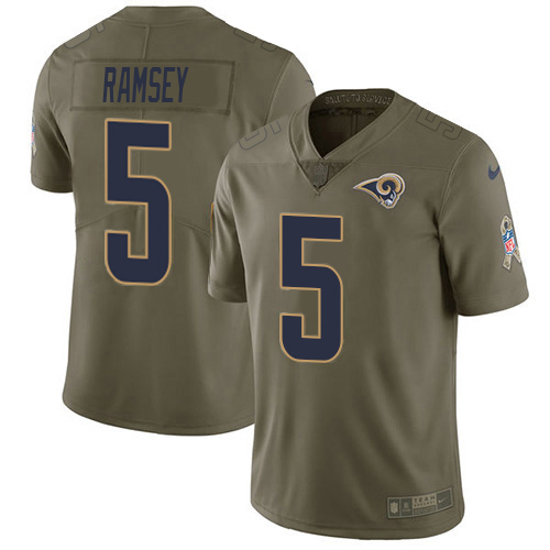 Rams #5 Jalen Ramsey Olive Men's Stitched Limited 2017 Salute To Service Jersey