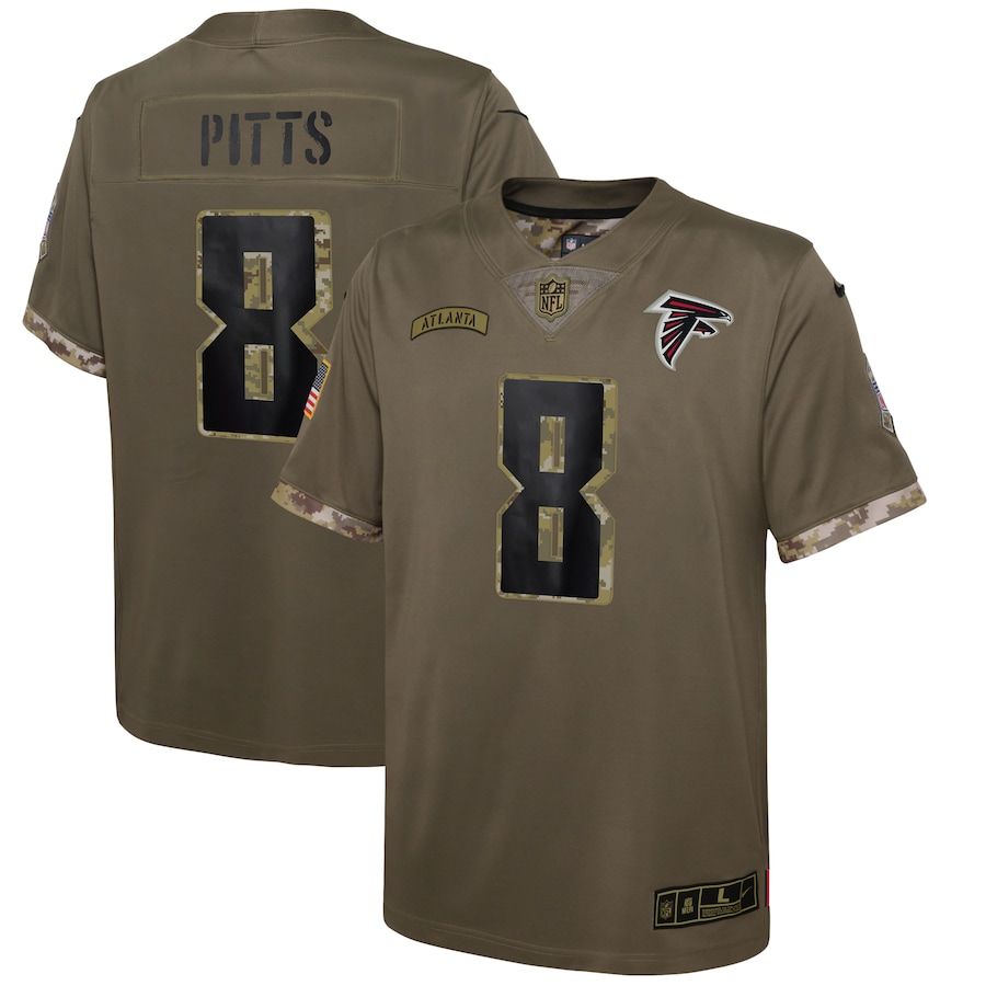 Atlanta Falcons #8 Kyle Pitts Youth 2022 Salute To Service Limited Jersey - Olive