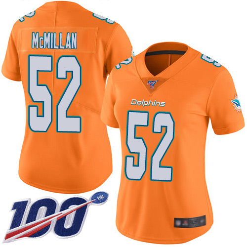 Miami Dolphins #52 Raekwon McMillan Orange Women's Stitched Limited Rush 100th Season Jersey Womens