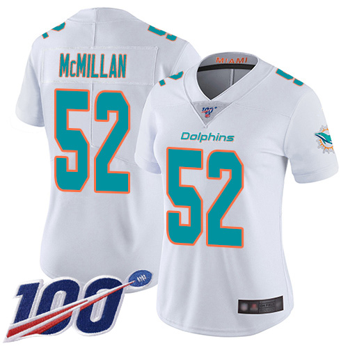 Miami Dolphins #52 Raekwon McMillan White Women's Stitched 100th Season Vapor Limited Jersey Womens