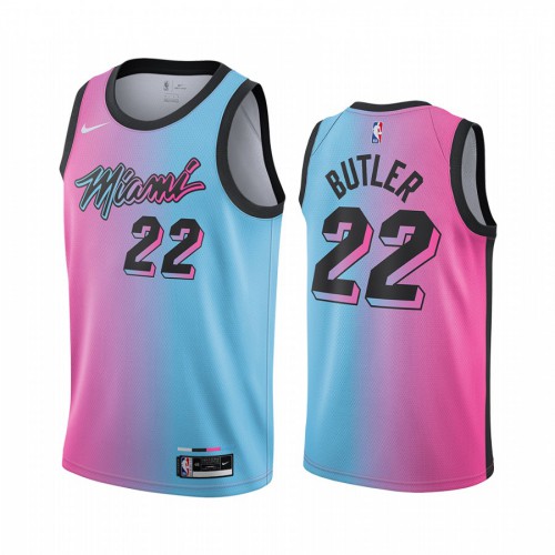 Miami Heat #22 Jimmy Butler Blue Pink Womens Swingman 2020-21 City Edition Jersey Womens