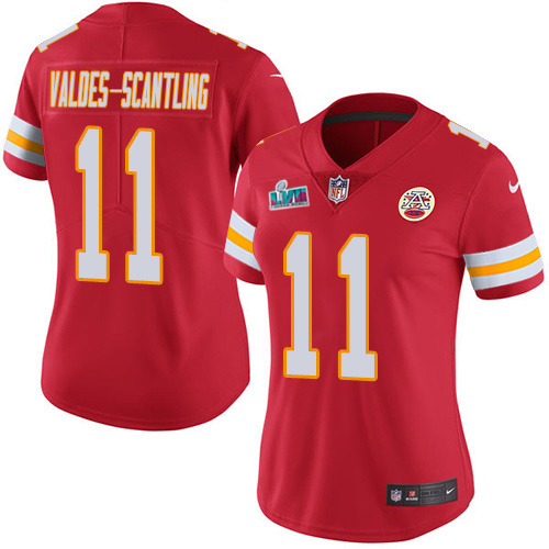 Chiefs #11 Marquez Valdes-Scantling Red Team Color Super Bowl LVII Patch Women's Stitched Vapor Untouchable Limited Jersey