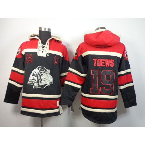 Chicago Blackhawks #19 Jonathan Toews Black Sawyer Hooded Sweatshirt Stitched Jersey Men's
