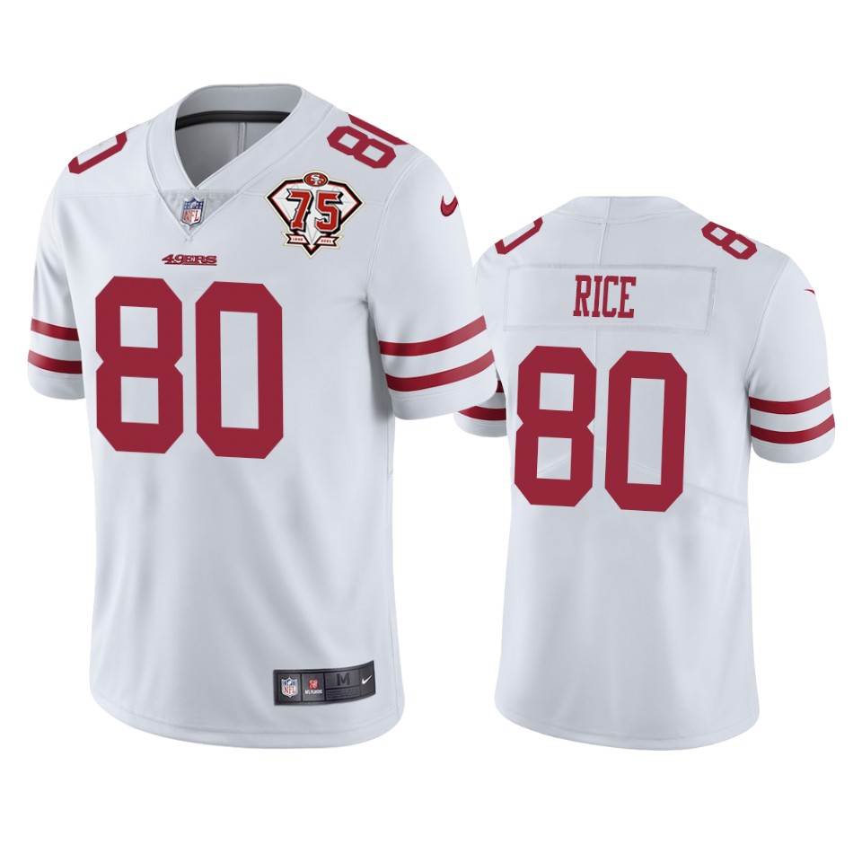 49ers #80 Jerry Rice White Men's 75th Anniversary Stitched Vapor Untouchable Limited Jersey
