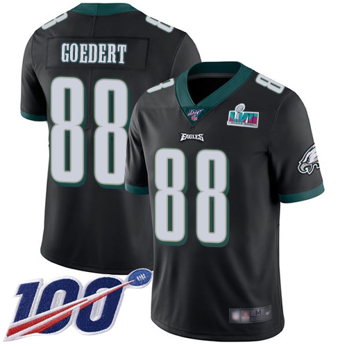 Eagles #88 Dallas Goedert Black Super Bowl LVII Patch Alternate Youth Stitched 100th Season Vapor Limited Jersey