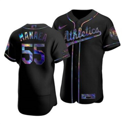 Oakland Oakland Athletics #55 Sean Manaea Men's Iridescent Holographic Collection Jersey - Black Men's