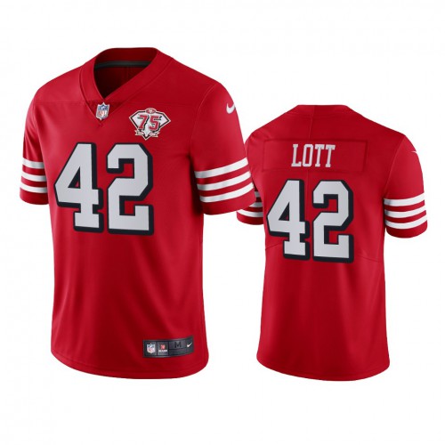 San Francisco 49ers #42 Ronnie Lott Red Rush Men's 75th Anniversary Stitched Vapor Untouchable Limited Jersey Men's