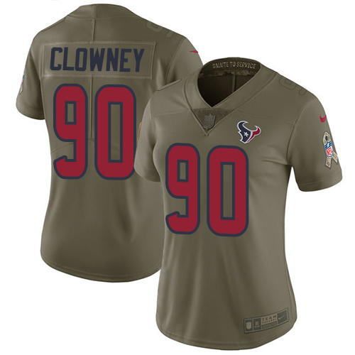 Houston Texans #90 Jadeveon Clowney Olive Women's Stitched Limited 2017 Salute to Service Jersey Womens