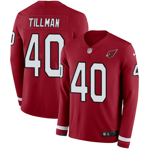 Cardinals #40 Pat Tillman Red Team Color Men's Stitched Limited Therma Long Sleeve Jersey