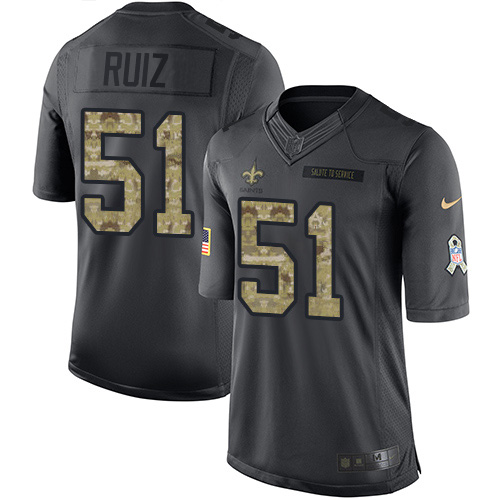 New Orleans Saints #51 Cesar Ruiz Black Youth Stitched Limited 2016 Salute to Service Jersey Youth