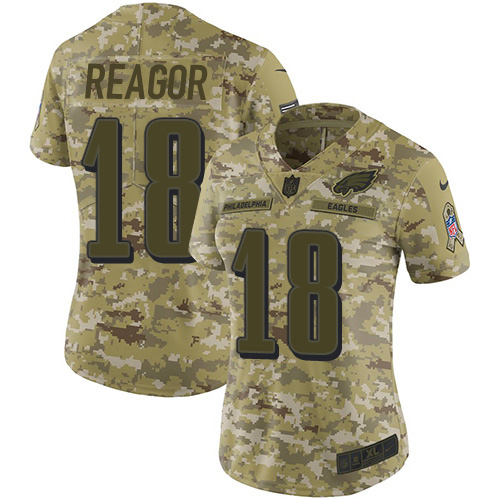 Philadelphia Eagles #18 Jalen Reagor Camo Women's Stitched Limited 2018 Salute To Service Jersey Womens