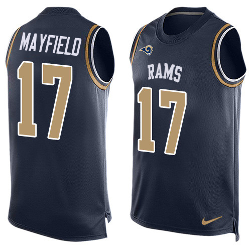 Rams #17 Baker Mayfield Navy Blue Team Color Men's Stitched Limited Tank Top Jersey