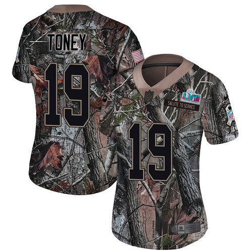 Chiefs #19 Kadarius Toney Camo Super Bowl LVII Patch Women's Stitched Limited Rush Realtree Jersey