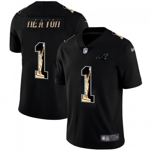 Carolina Carolina Panthers #1 Cam Newton Carbon Black Vapor Statue Of Liberty Limited Jersey Men's