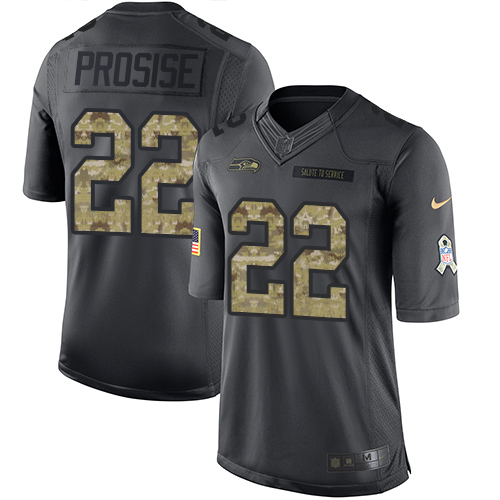 Seattle Seahawks #22 C. J. Prosise Black Men's Stitched Limited 2016 Salute to Service Jersey Men's