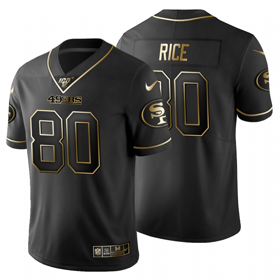 San Francisco 49ers #80 Jerry Rice Men's Black Golden Limited 100 Jersey