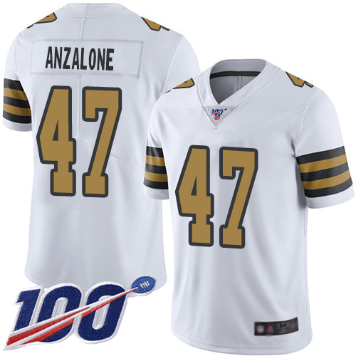New Orleans Saints #47 Alex Anzalone White Men's Stitched Limited Rush 100th Season Jersey Men's