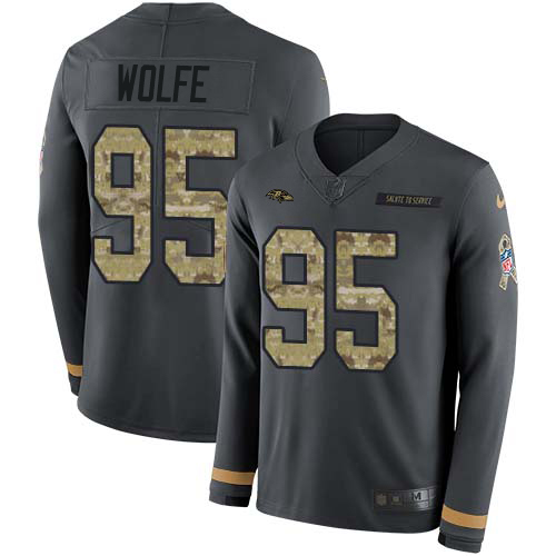 Baltimore Ravens #95 Derek Wolfe Anthracite Salute to Service Youth Stitched Limited Therma Long Sleeve Jersey Youth
