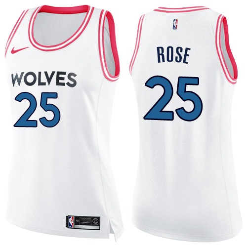 Minnesota Timberwolves #25 Derrick Rose White/Pink Womens Swingman Fashion Jersey Womens