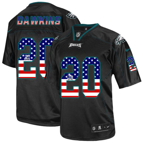 Eagles #20 Brian Dawkins Black Men's Stitched Elite USA Flag Fashion Jersey