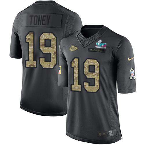 Chiefs #19 Kadarius Toney Black Super Bowl LVII Patch Youth Stitched Limited 2016 Salute To Service Jersey