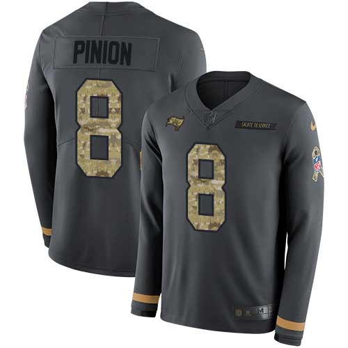Tampa Bay Buccaneers #8 Bradley Pinion Anthracite Salute to Service Men's Stitched Limited Therma Long Sleeve Jersey Men's