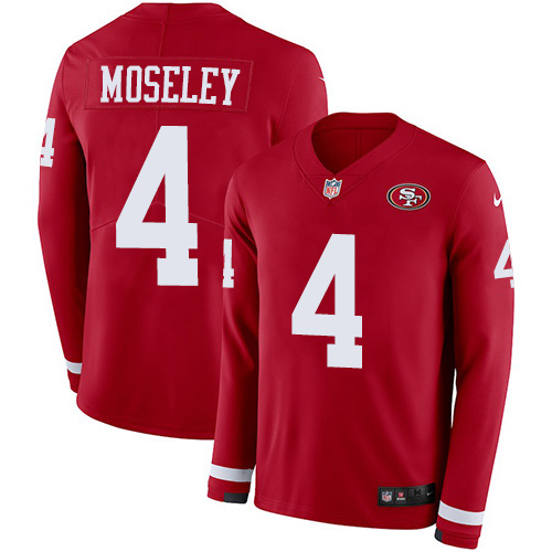 San Francisco 49ers #4 Emmanuel Moseley Red Team Color Men's Stitched Limited Therma Long Sleeve Jersey Men's