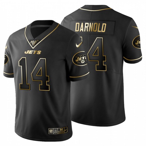 New York New York Jets #14 Sam Darnold Men's Black Golden Limited 100 Jersey Men's