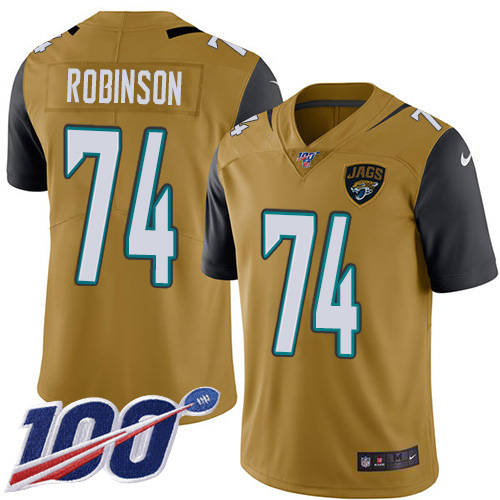 Jacksonville Jaguars #74 Cam Robinson Gold Youth Stitched Limited Rush 100th Season Jersey Youth