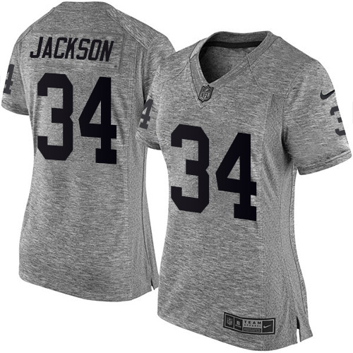 Raiders #34 Bo Jackson Gray Women's Stitched Limited Gridiron Gray Jersey