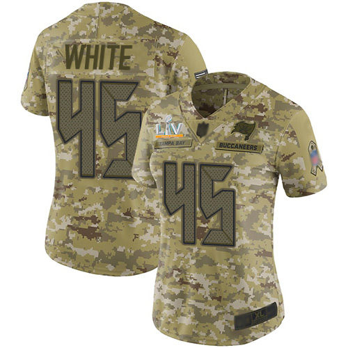 Buccaneers #45 Devin White Camo Women's Super Bowl LV Bound Stitched Limited 2018 Salute To Service Jersey