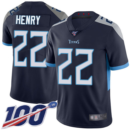 Titans #22 Derrick Henry Navy Blue Team Color Men's Stitched 100th Season Vapor Limited Jersey