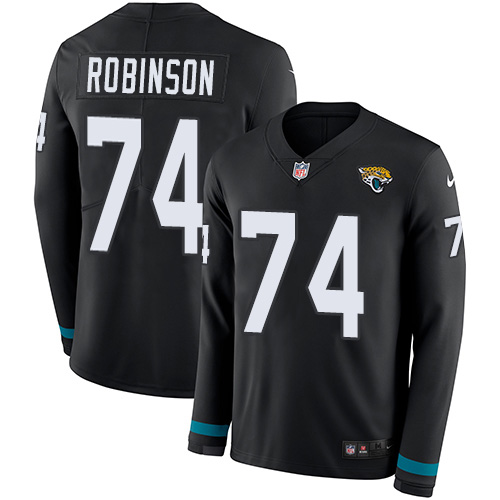 Jacksonville Jaguars #74 Cam Robinson Black Team Color Youth Stitched Limited Therma Long Sleeve Jersey Youth
