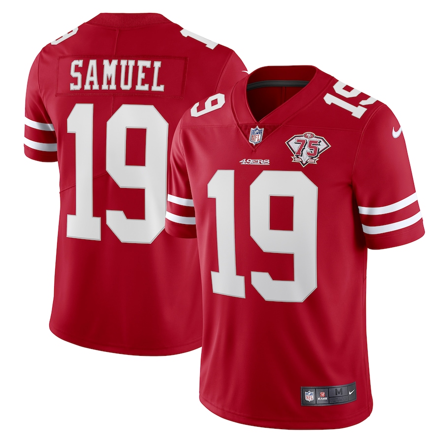 49ers #19 Deebo Samuel Red Youth 75th Anniversary Stitched Vapor Untouchable Limited Jersey