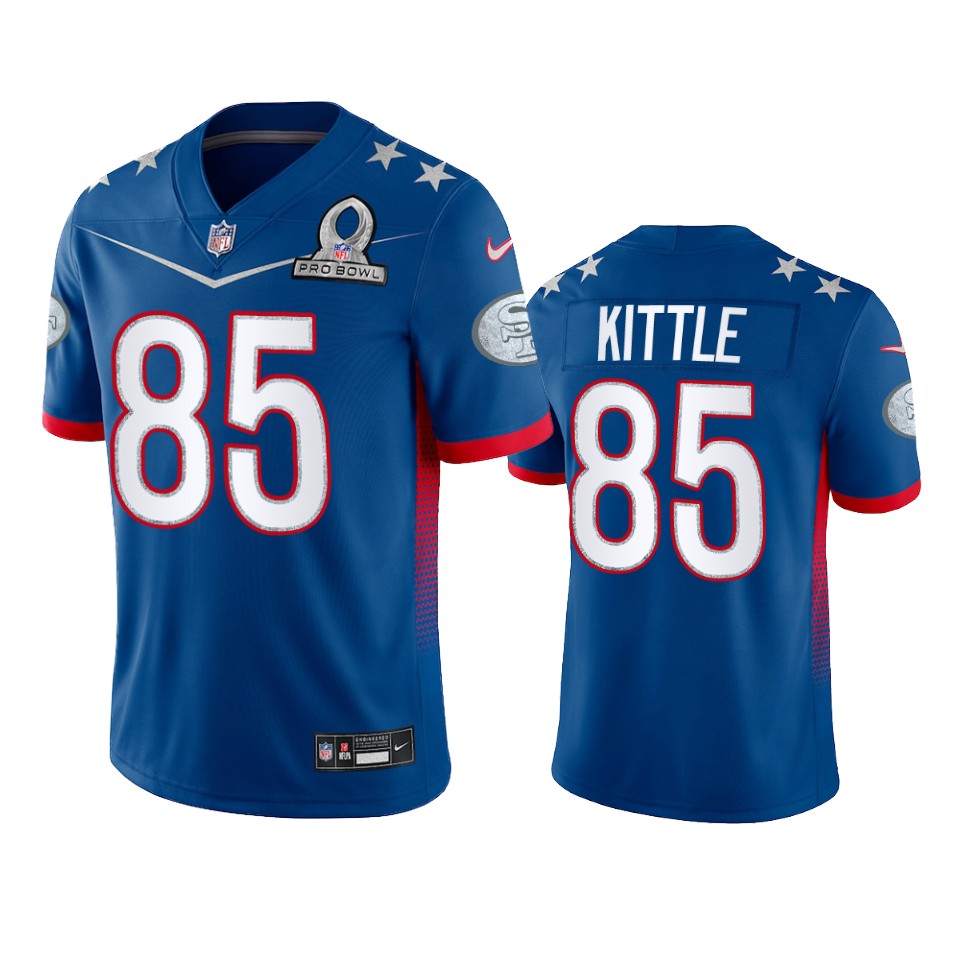 49ers #85 George Kittle Men's 2022 NFC Pro Bowl Game Jersey Royal